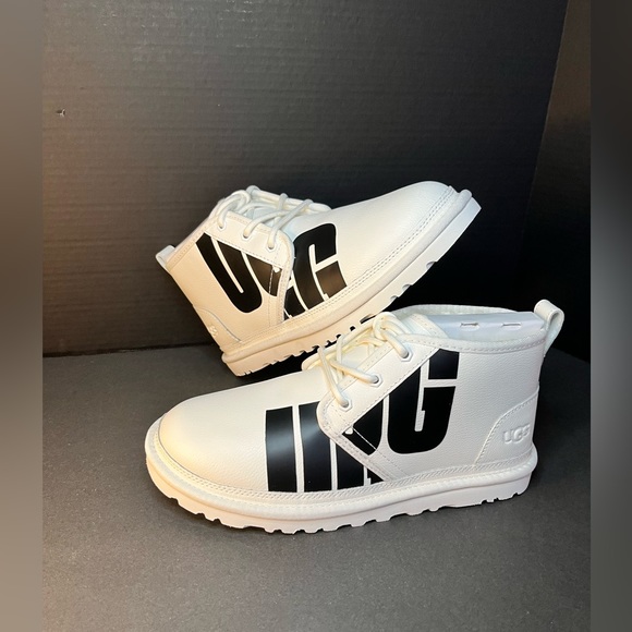 UGG Shoes - Ugg Neumel Chopd Chukka Ankle Boot White Black Logo Leather Women’s 1129253‎